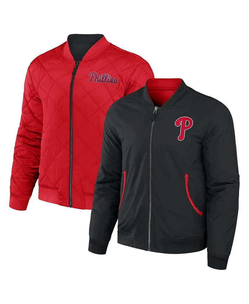 Men's Darius Rucker Collection by Fanatics Black, Red Philadelphia Phillies Reversible Full-Zip Bomber Jacket