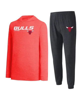 Men's Concepts Sport Black, Red Chicago Bulls Meter Pullover Hoodie and Jogger Pants Set