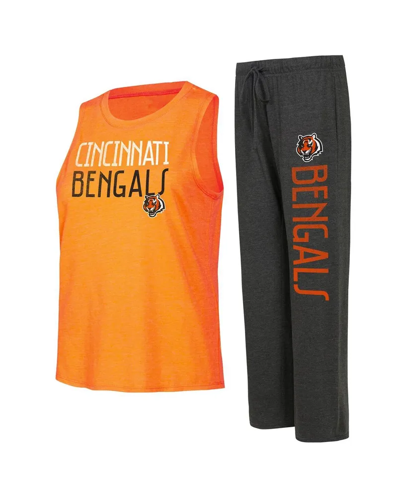 Women's Concepts Sport Black, Orange Distressed Cincinnati Bengals Muscle Tank Top and Pants Lounge Set