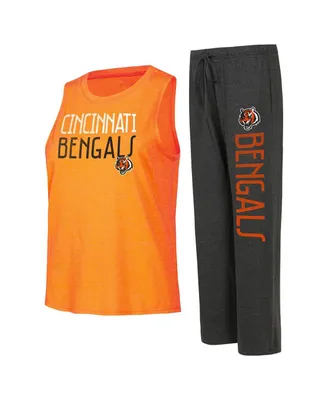 Women's Concepts Sport Black, Orange Distressed Cincinnati Bengals Muscle Tank Top and Pants Lounge Set
