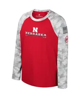 Big Boys Colosseum Scarlet, Camo Nebraska Huskers Oht Military-Inspired Appreciation Dark Star Raglan Long Sleeve T-shirt