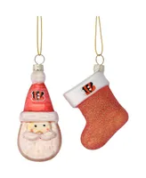 Cincinnati Bengals Two-Pack Santa and Stocking Blown Glass Ornament Set