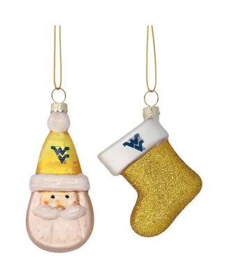 West Virginia Mountaineers Two-Pack Santa and Stocking Blown Glass Ornament Set