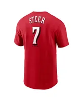 Men's Nike Spencer Steer Red Cincinnati Reds Player Name and Number T-shirt