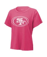 Women's Majestic Threads Brock Purdy Pink Distressed San Francisco 49ers Name and Number T-shirt