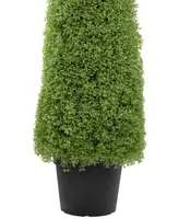 5' Artificial Boxwood Cone Topiary Tree with Round Pot Unlit