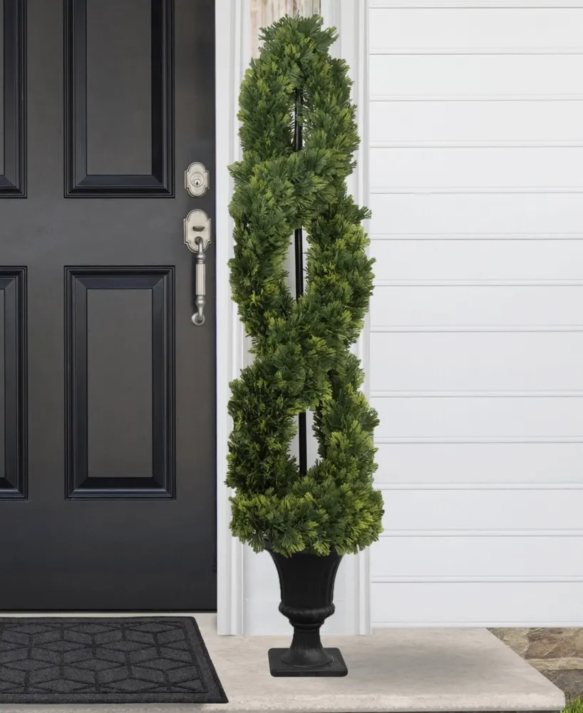 4.5' Artificial Cedar Double Spiral Topiary Tree in Urn Style Pot Unlit