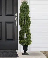 4.5' Artificial Cedar Double Spiral Topiary Tree in Urn Style Pot Unlit