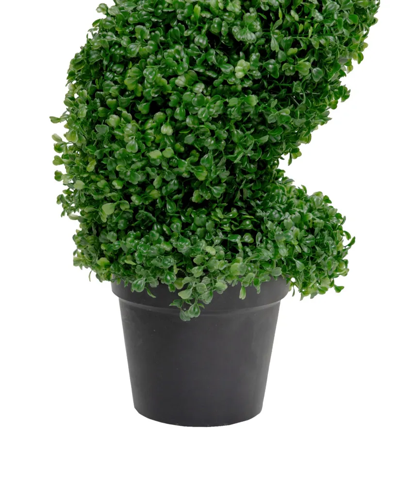 48" Two Tone Artificial Spiral Boxwood Topiary Potted Tree