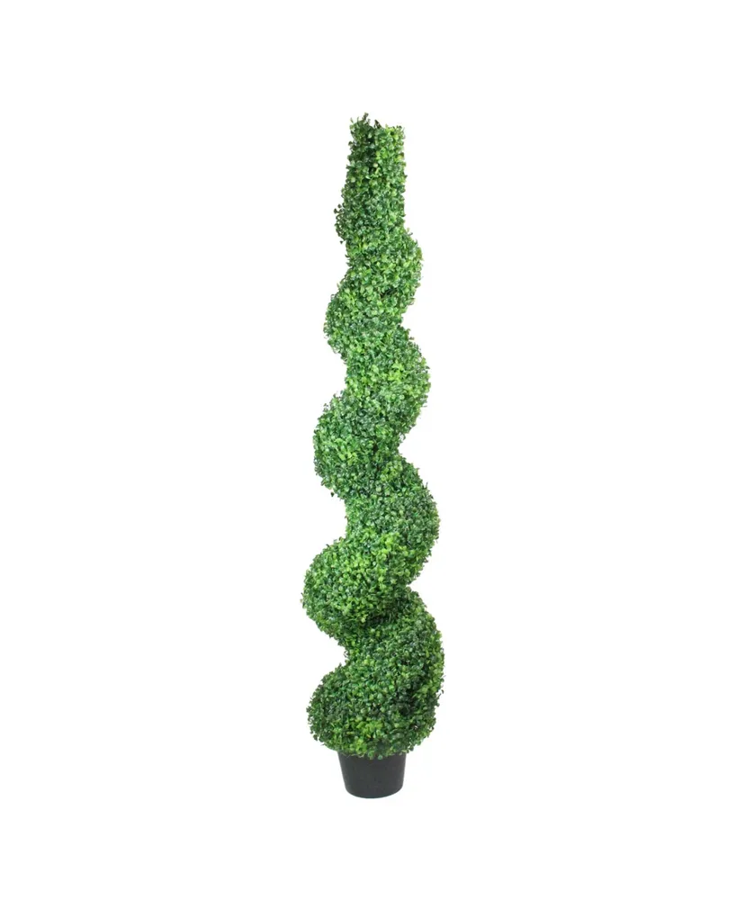 5' Potted Two Toned Artificial Spiral Boxwood Garden Topiary