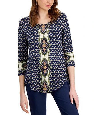 Jm Collection Women's Printed 3/4-Sleeve Top, Created for Macy's