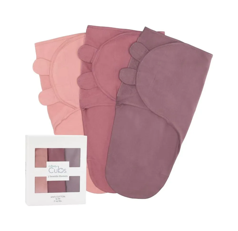 Comfy Cubs Cotton Easy Swaddle Blankets, Pack of 3 with Gift Box