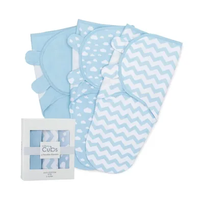 Comfy Cubs Baby Boys and Girls Cotton Easy Swaddle Blankets, Pack of 3 with Gift Box