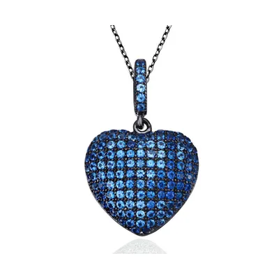 Suzy Levian Sterling Silver Cubic Zirconia Pave Mini Heart Pendant Necklace