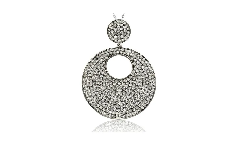 Suzy Levian New York Sterling Silver Cubic Zirconia Pave Open Circle Large Disk Pendant Necklace