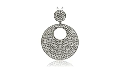 Suzy Levian Sterling Silver Cubic Zirconia Pave Open Circle Large Disk Pendant Necklace