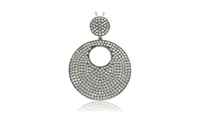 Suzy Levian Sterling Silver Cubic Zirconia Pave Open Circle Large Disk Pendant Necklace