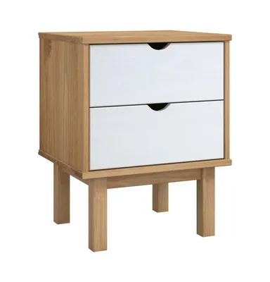 vidaXL Bedside Cabinet Otta Brown&White 17.7"x15.4"x22.4" Solid Wood Pine