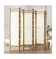 Folding 6-Panel Room Divider 94.5" Bamboo and Canvas