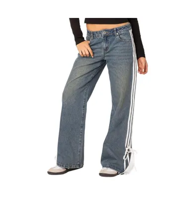 Women's Washed Low rise ribbon jeans - Blue