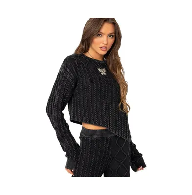 Women's Toni acid wash cable knit sweater - Black
