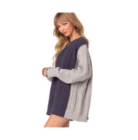 Women's Two tone oversized cable knit sweater - Navy-and