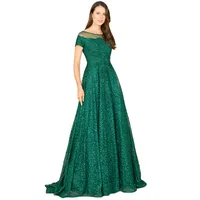 Women's Sheer Boat Neck Ball Gown