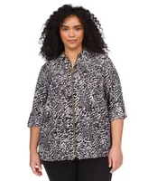 Michael Kors Plus Animal-Print Zip-Front Top