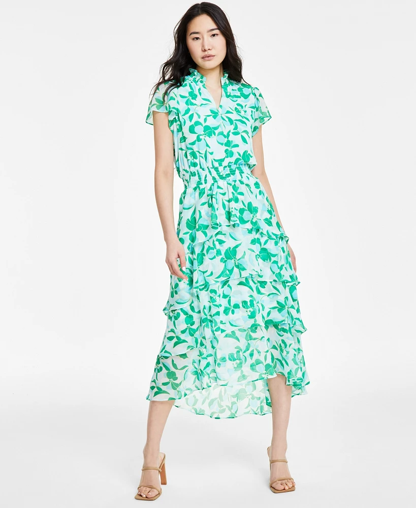 Sam & Jess Women's Floral-Printed Smocked-Waist Tiered Midi Dress