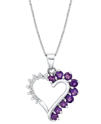 Amethyst (5/8 ct. t.w.) & Diamond Heart 18" Pendant Necklace in 14k White Gold