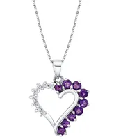 Amethyst (5/8 ct. t.w.) & Diamond Heart 18" Pendant Necklace in 14k White Gold