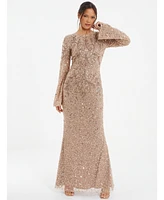 Quiz Women's Embellished Flutter Sleeve Evening Dress