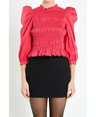 English Factory Women's Smocking Detail Poplin Blouse