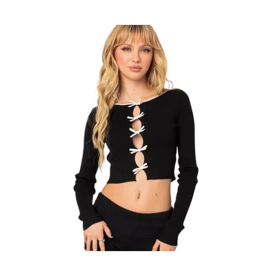 Women's Billy bow cut out ribbed crop top