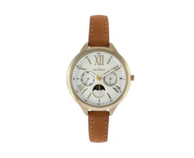 Peugeot Women 38mm Watch Multi Function Suede Leather Strap