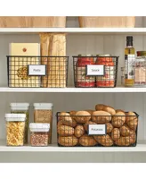 mDesign Large Steel Kitchen Organizer Basket with Label Slot - 4 Pack