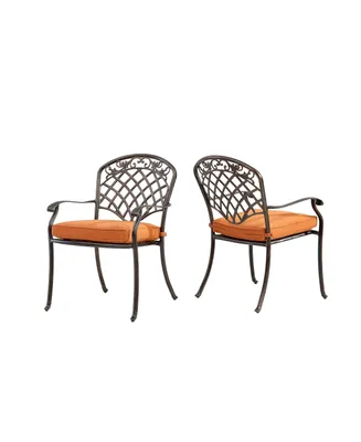 Mondawe Copper Finish Aluminum Outdoor Dining Arm Chairs with Diagonal-Mesh Vines Pattern Backrest (Set of 2), Orange
