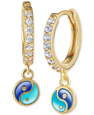 Giani Bernini Cubic Zirconia & Enamel Ying Yan Dangle Hoop Earrings in 18k Gold-Plated Sterling Silver, Created for Macy's