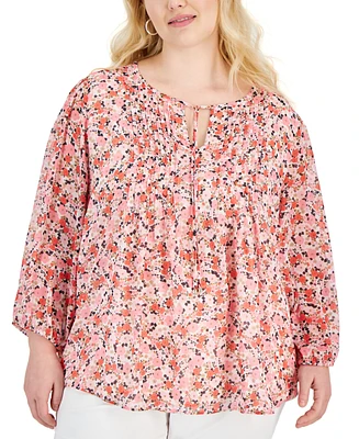 Tommy Hilfiger Plus Floral Pintucked Blouse