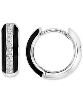 Cubic Zirconia & Enamel Polished Small Hoop Earrings, 0.55"