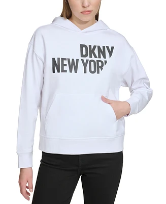 Dkny Jeans Women's Sliced Logo Print Cotton Hoodie