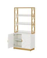 Tribe signs White and Gold Bookshelf with Doors: 70.9 Inches Tall Etagere Bookcase with 3 Shelves 2 Cabinets (White and Gold)