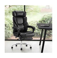 Pu Leather Reclining Office Chair with Footrest 300lbs