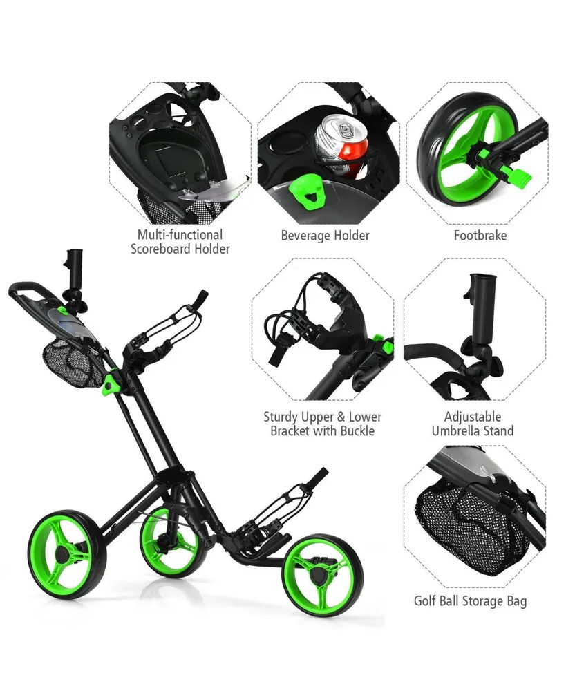 3 Wheel Folding Golf Push Cart with Brake Scoreboard Adjustable Handle
