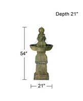 Tuscan Garden Pedestal Rustic Outdoor Floor Tiered Water Fountain 54" High Bubbler Lion Heads for Garden Patio Backyard Deck Home Lawn Porch House Rel