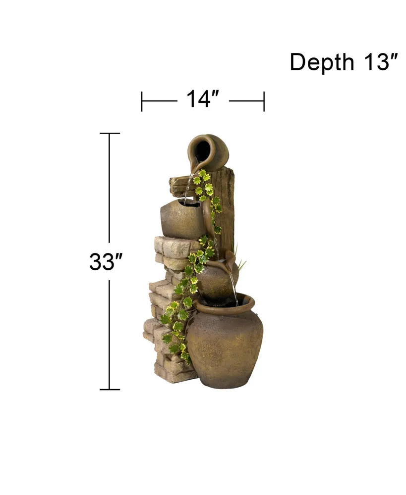 Cascading Rustic Outdoor Floor Three Jugs Fountain and Waterfalls 33" High Decor for Garden Patio Backyard Deck Home Lawn Porch House Living Room Rela