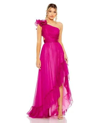 Women's Ruffled One Shoulder Asymmetrical Gown