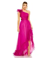 Women's Ruffled One Shoulder Asymmetrical Gown