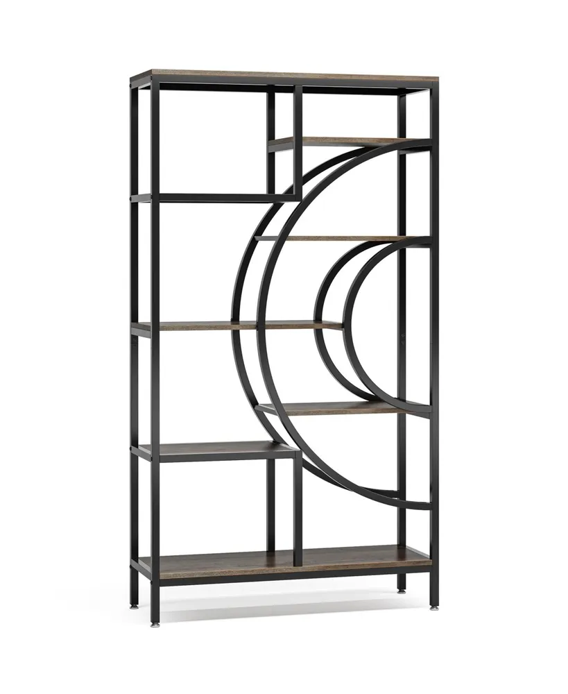 Tribe signs 71 inches Geometric Bookcase, Industrial 8-Tiers Bookshelves, Rustic Etagere Bookcase with Metal Frame for Home Office, Living Room