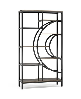 Tribe signs 71 inches Geometric Bookcase, Industrial 8-Tiers Bookshelves, Rustic Etagere Bookcase with Metal Frame for Home Office, Living Room